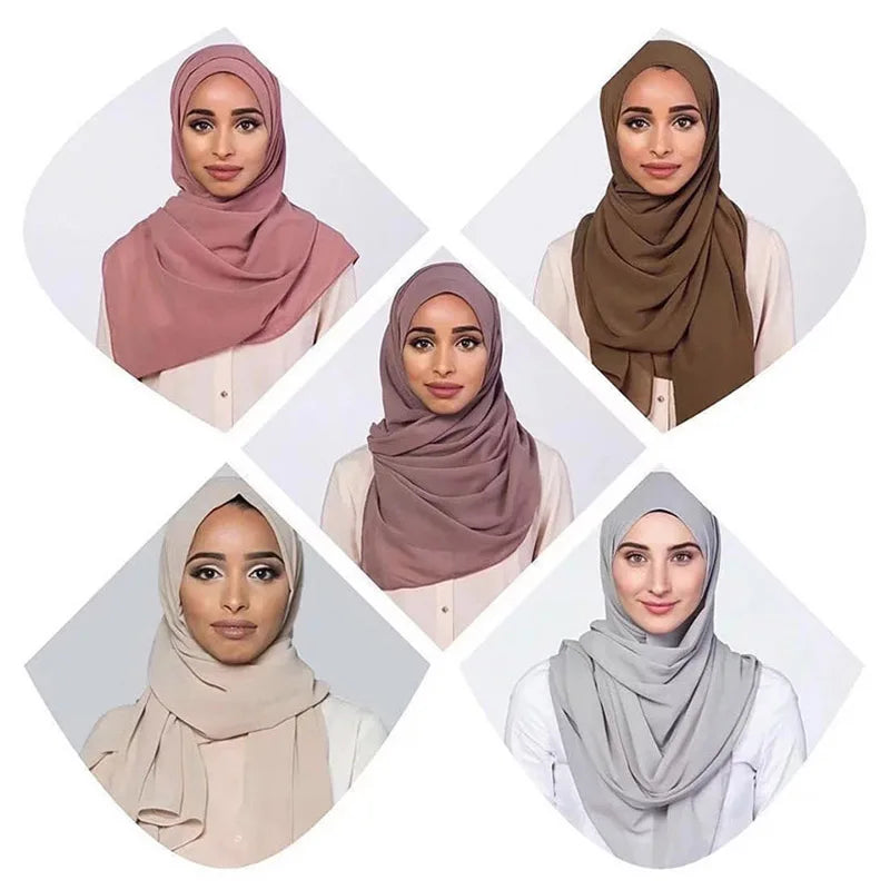 Musulman En Mousseline De Soie Hijab Écharpe Femmes Longue Couleur Unie Tête Wrap Pour Femmes Hijabs Foulards Dames Musulman Voile Jersey Hijabs
