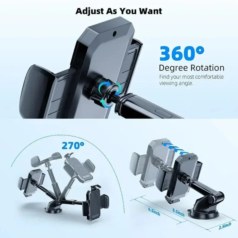 Support de téléphone portable pour pare-brise de voiture à 360 °, Support de téléphone portable pour tableau de bord de voiture, ventouse universelle pour iPhone 16 15 14 Samsung Xiaomi