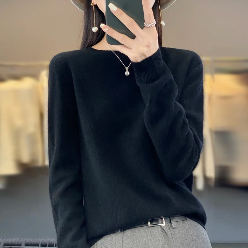 Nouveau pull en cachemire pull femme en automne et en hiver 100% laine mérinos mode col rond automne chaud pull haut