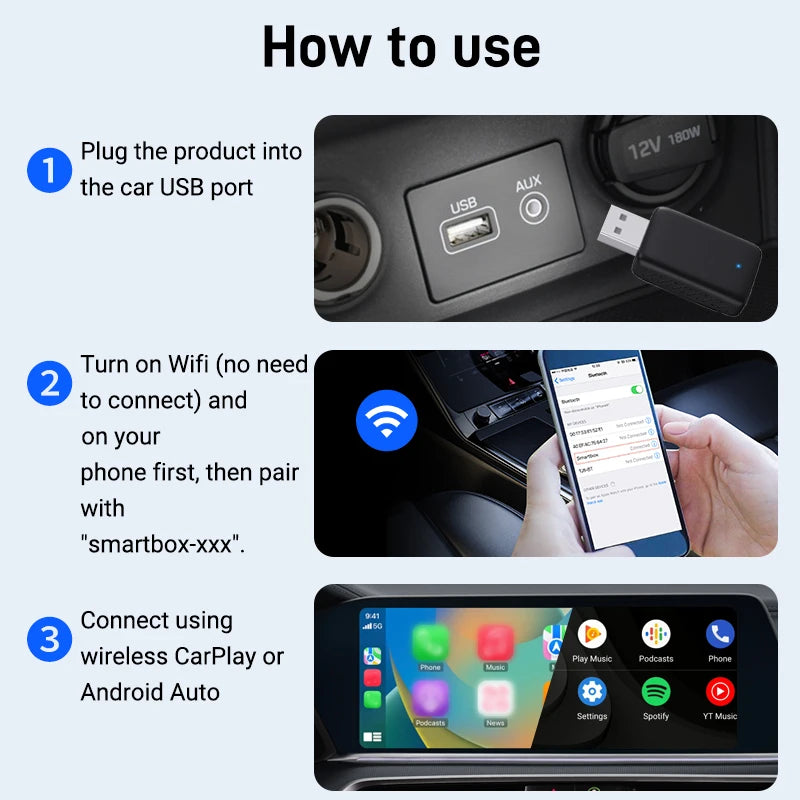 Mini Wireless Carplay Adapter for iPhone, 2025 2 in 1 Stable Universal Wireless carplay Adapter, Convert Wired to Wireless