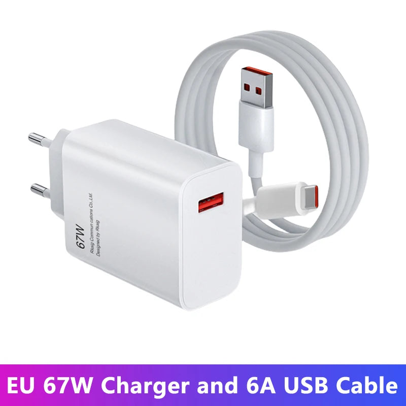 For Xiaomi 67W USB Super Fast Charger Power Adapter Mi 12 11 6A Type C Cable POCO X5 X4 Pro Note 9 10 11 Charging