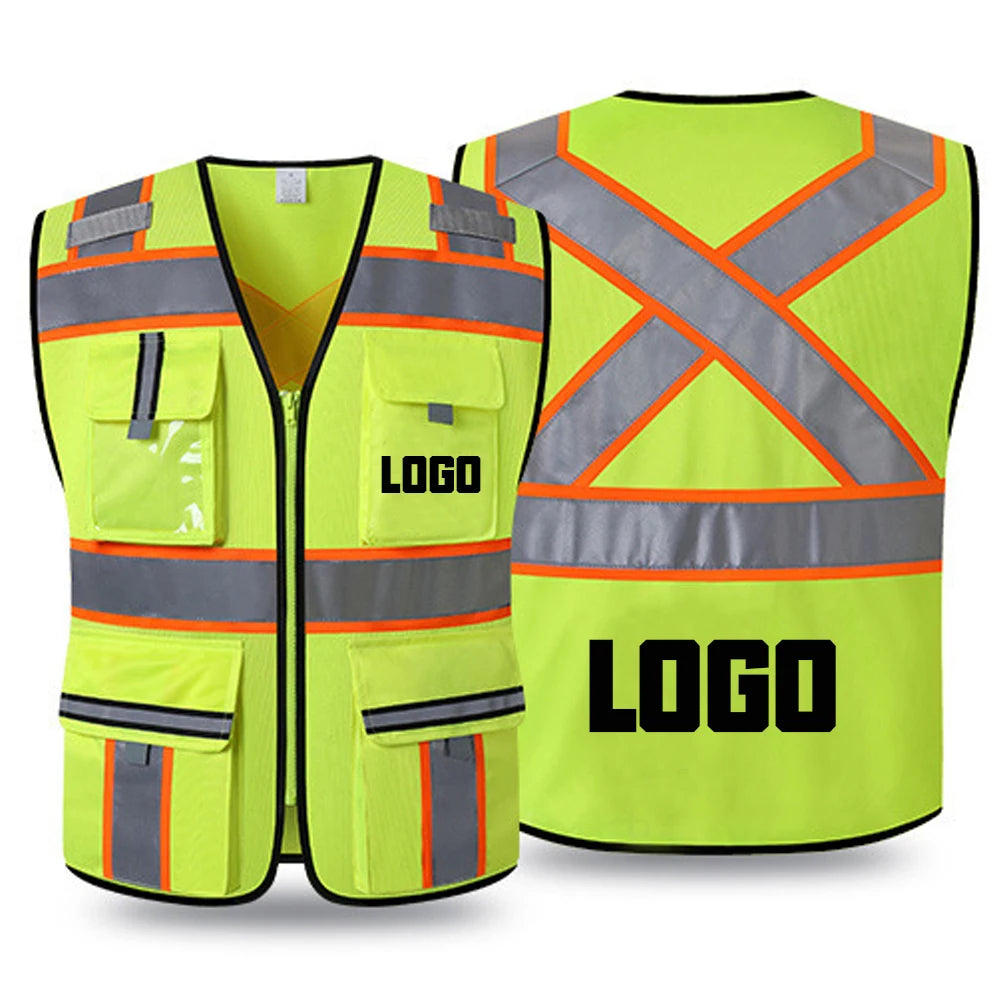 Gilet de travail personnalisé avec logo pour hommes, vêtement de sécurité pour le secteur de la construction, avec poches et fermeture éclair