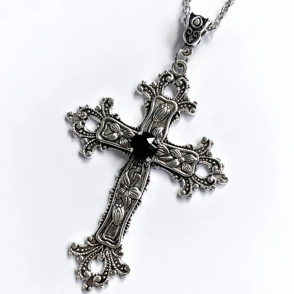 Colliers Punk avec pendentif grande croix en cristal pour femmes et hommes, gothique, chaîne de clavicule irrégulière, bijoux esthétiques
