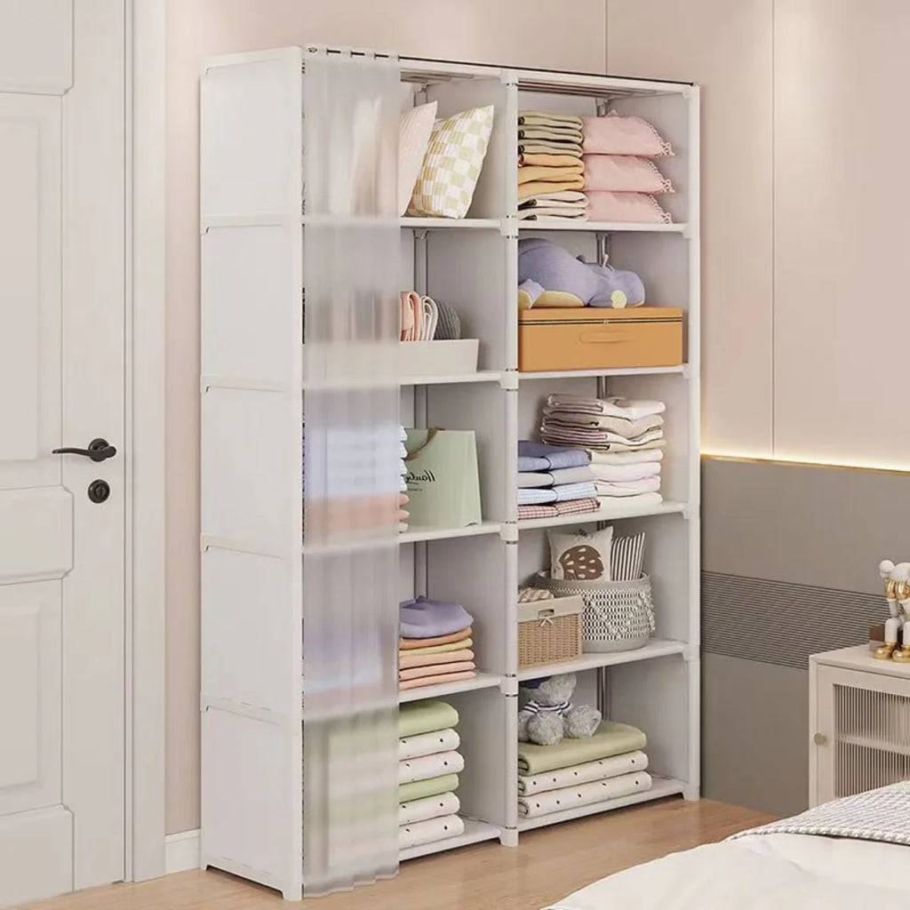 Armoire anti-poussière 6/5 niveaux, grande capacité, étagère de séparation, meuble de chambre à coucher, montage facile, meuble de rangement