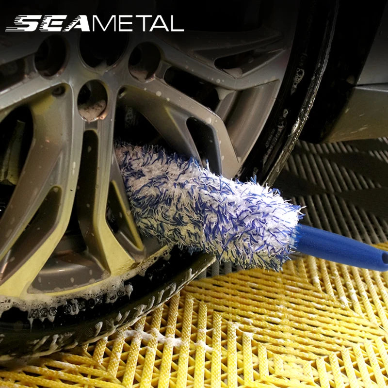 SEAMETAL Car Cleaning Brush Car Wash Portable Plush Wheel Tire Rim Brush Wash Tools for Car Motorcycle Wheel Tire Accessories