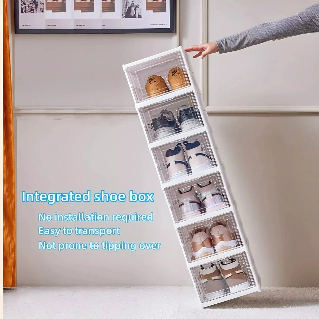Boîte de rangement à chaussures pliable à 3 ou 6 niveaux, transparente, empilable et anti-poussière, avec étagère.