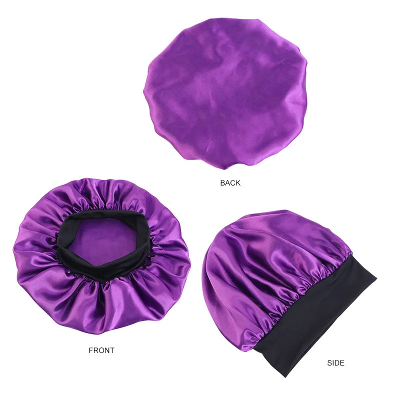 Bonnets solides en Satin pour femmes, Bonnet de bain à larges bords pour dormir la nuit, unisexe, bandeau élastique, Bonnet de soins capillaires