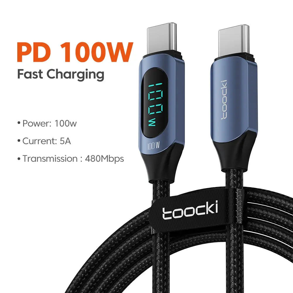 Toocki Type C à Type C câble 100W PD chargeur de charge rapide USB C à USB C câble d'affichage pour Xiaomi POCO F3 Realme Macbook iPad