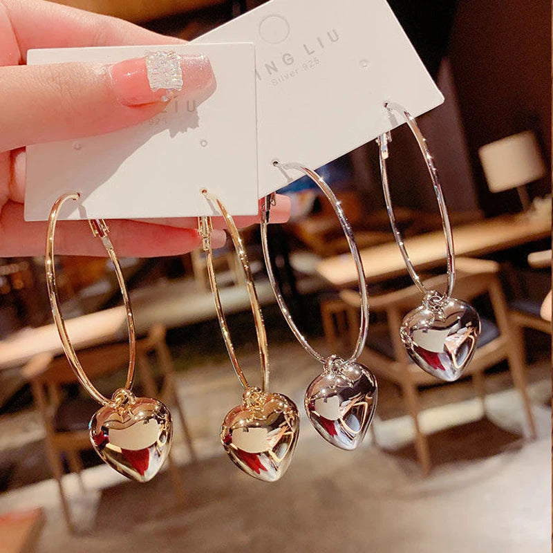 Boucles d'oreilles pendantes en forme de cœur pour femmes, Design couleur or, grand cercle exagéré, bijoux coréens, cadeau, nouvelle collection 2024