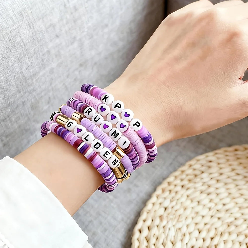Ensemble de 6 bracelets K-Pop multicolores, bijoux résistants, accessoire de fan, cadeau de concert, cosplay ou anniversaire