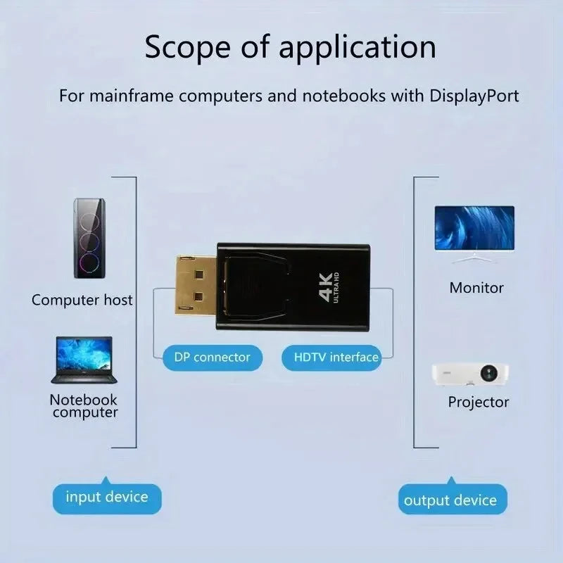 Adaptateur DisplayPort mâle vers HDMI femelle compatible 4K pour ordinateur, TV et ordinateur portable.