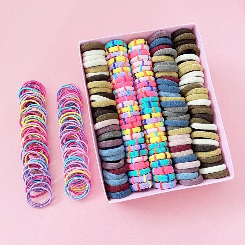 Clearance_200PCS Women Girls Colorful Nylon Elastic Hair Bands Ponytail Hold Small Hair Tie Rubber Bands Scrunchie Hair Accessor