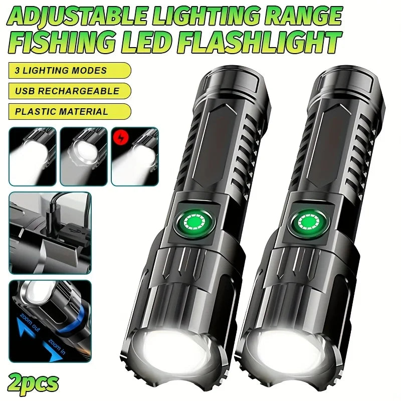 Lampe de poche LED puissante avec affichage de batterie, Rechargeable par USB, Zoom télescopique, torche, lanterne pour Camping en plein air, pêche, 9900lm