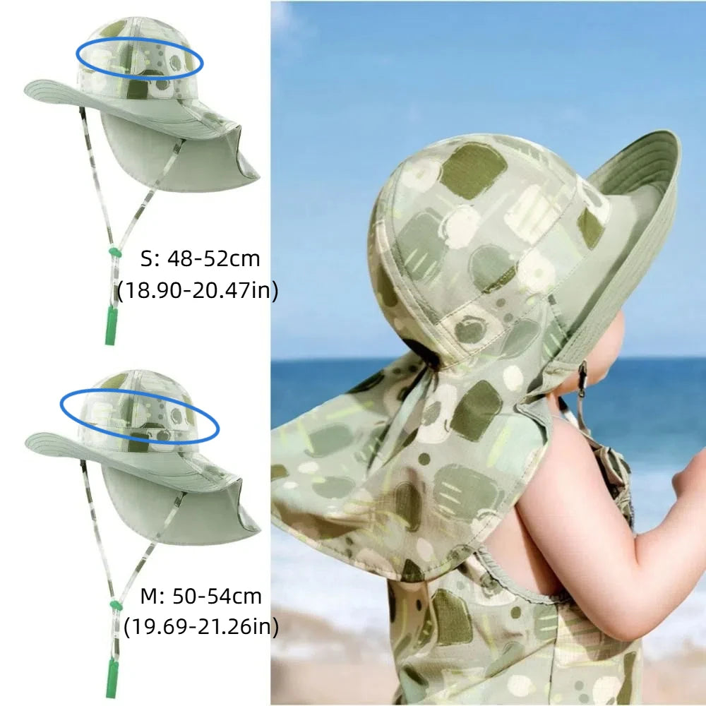 Chapeau de soleil confortable de style coréen pour enfant, double face, en coton, à large bord, idéal pour la plage et le sable, protection solaire UPF 50+, ajustable, pour l'été