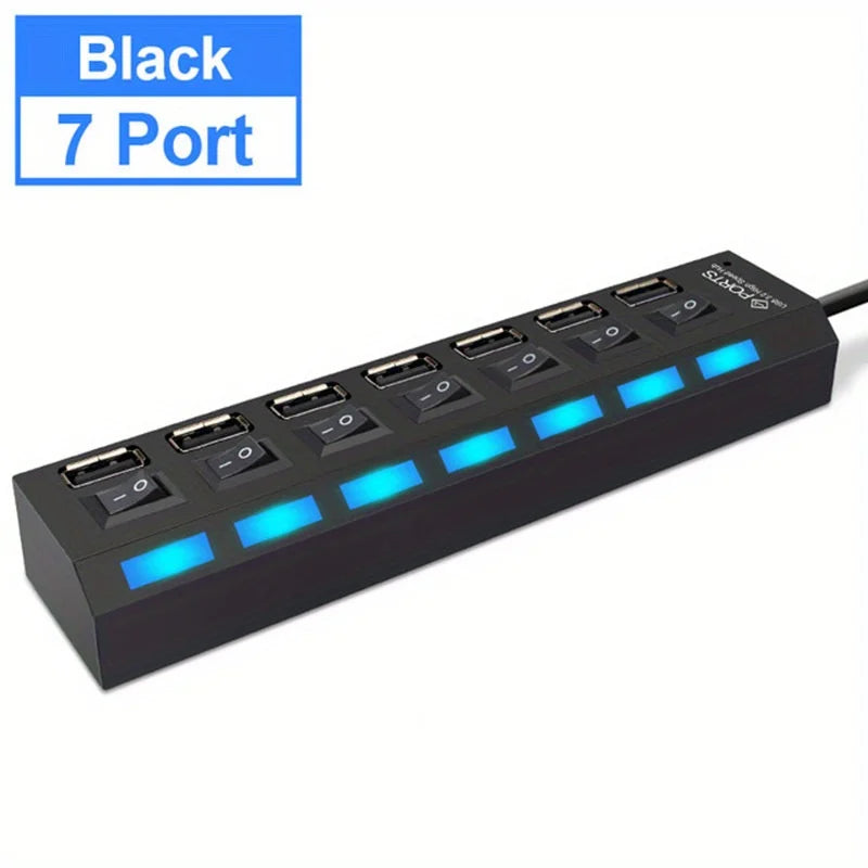 USB Hub Splitter With Individual Switch USB 4/7 Port Splitter Individual Switch USB Adapter Hub Multi-Port Socket Powered ON/OFF