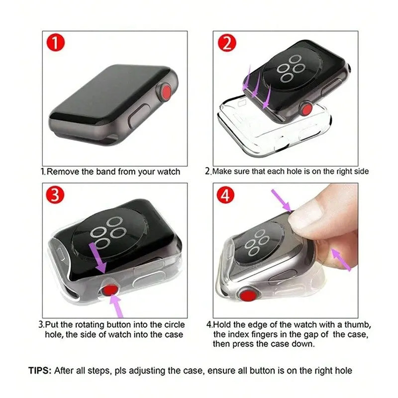 TPU Electroplating Soft Shell Cover for Apple Watch Series 9 8 7 6 5 4 3 SE Screen Protector Accessories for Apple Watch Band