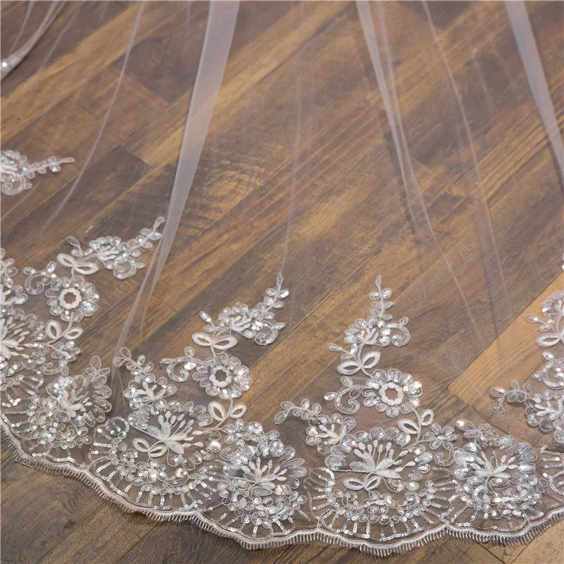 Voile de mariée 3M à une seule couche avec bordure en dentelle et peigne, accessoires de mariage