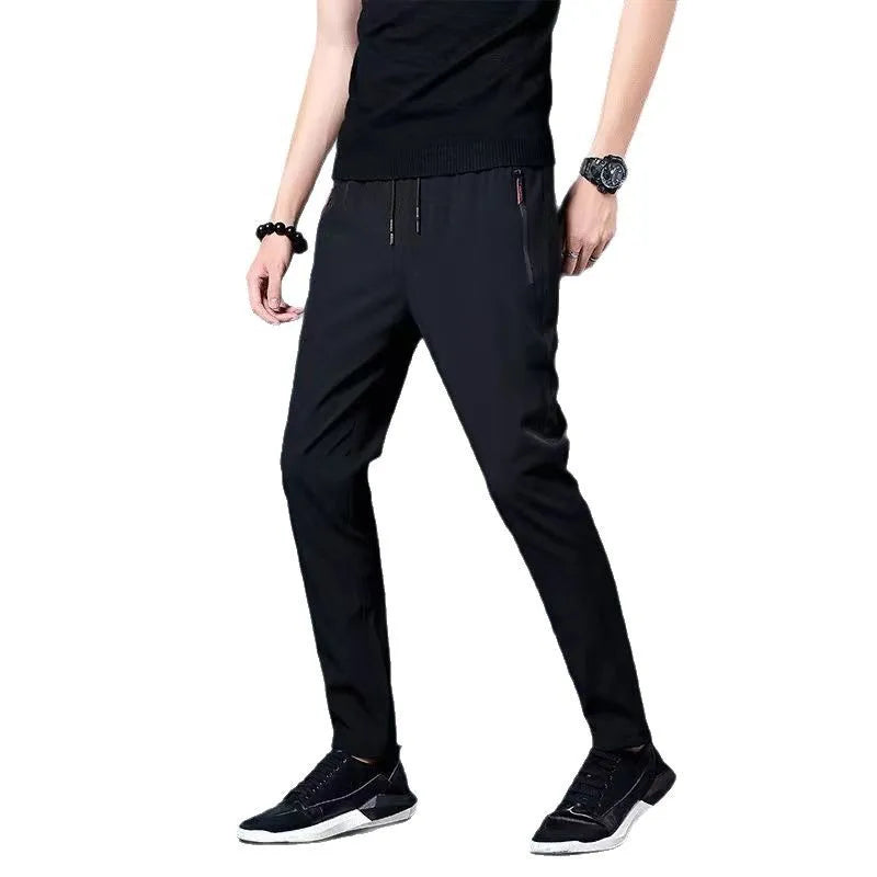 Pantalon décontracté pour hommes, coupe droite, Slim, taille élastique, jogging, classique coréen, bleu, noir, gris, marque masculine, grande taille