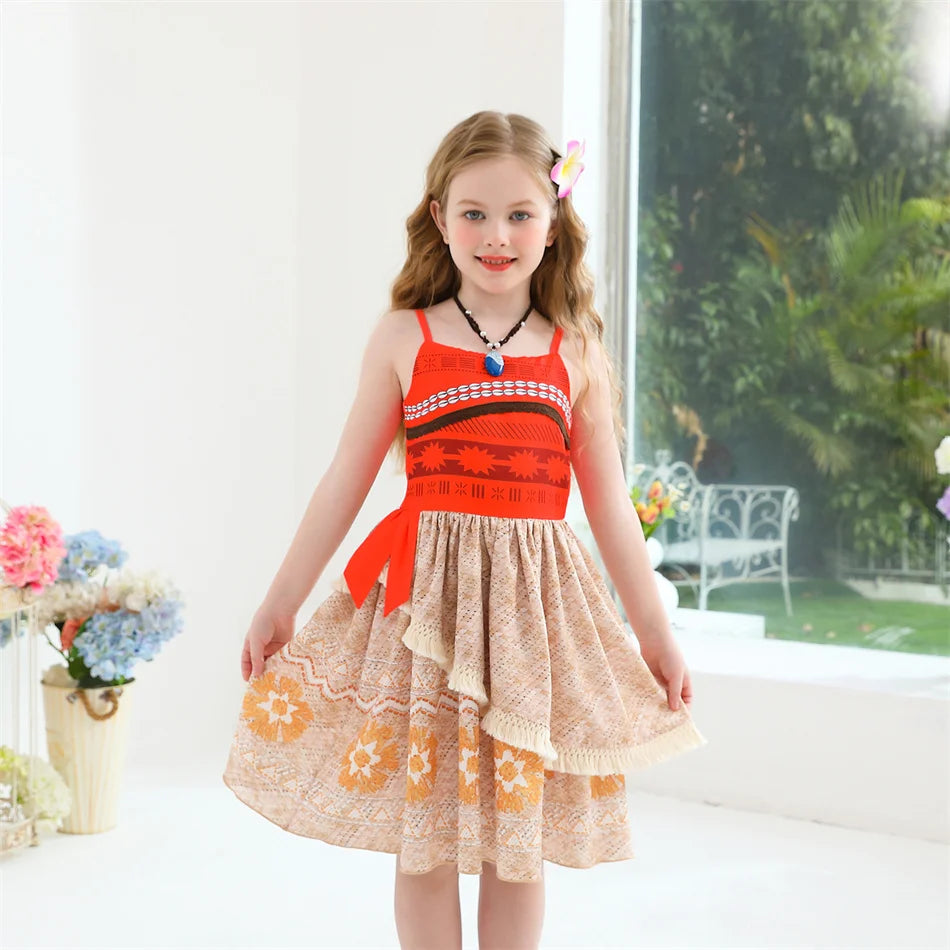 Robe de princesse Disney Moana Vaiana, Costume Cosplay sans manches, vêtements de fête d'anniversaire d'halloween pour enfants, tenues de carnaval