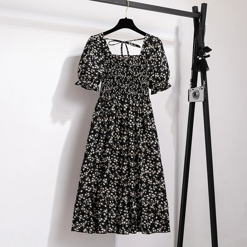Robes en mousseline de soie pour femmes, mode femme, taille élastique, manches courtes, plissée, tenue décontractée, robes trapèze, printemps été