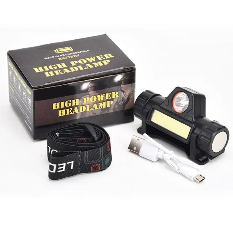 Lampe frontale LED COB Rechargeable USB, magnétique, puissante, Super brillante, étanche, pour la pêche en plein air