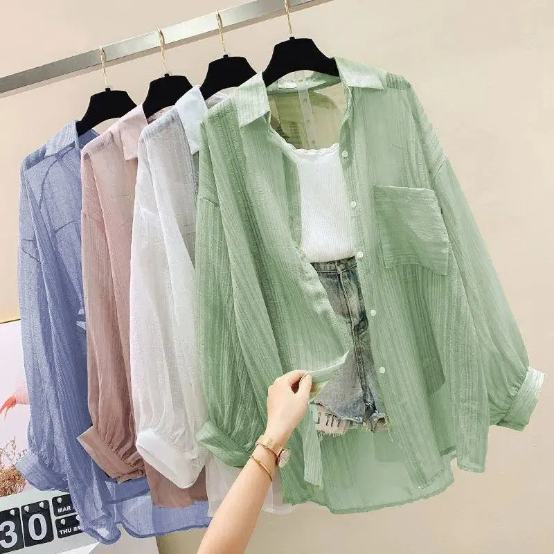 Chemisier d'été élégant en mousseline fine transparente style Harajuku coréen, haut ample et décontracté pour femme
