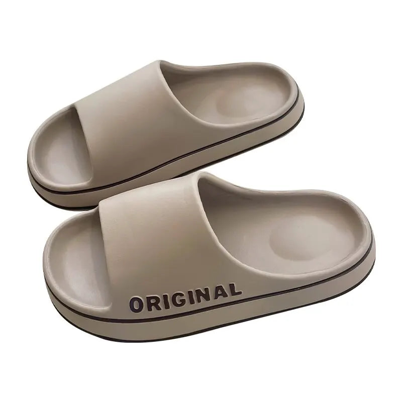 Feslishoet Pantoufles à lettres pour femmes, claquettes de plage, couleur unie, chaussures antidérapantes à semelle épaisse pour hommes, sandales d'été pour couples
