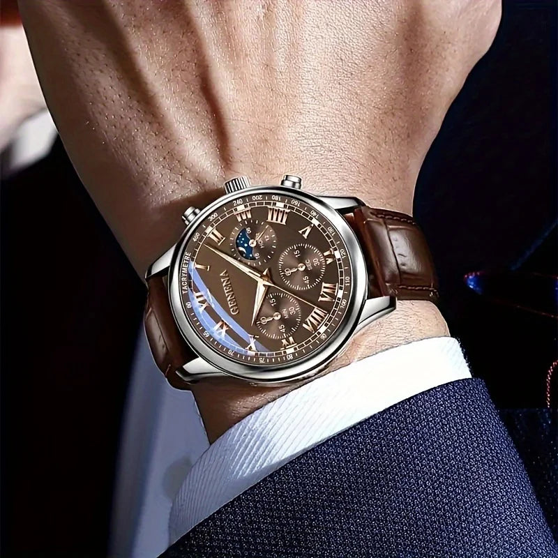 GENEVE – montre à Quartz pour hommes, haute qualité, ceinture de luxe, mode, ronde, pour étudiants d'affaires, Sport, étanche, horloge lumineuse