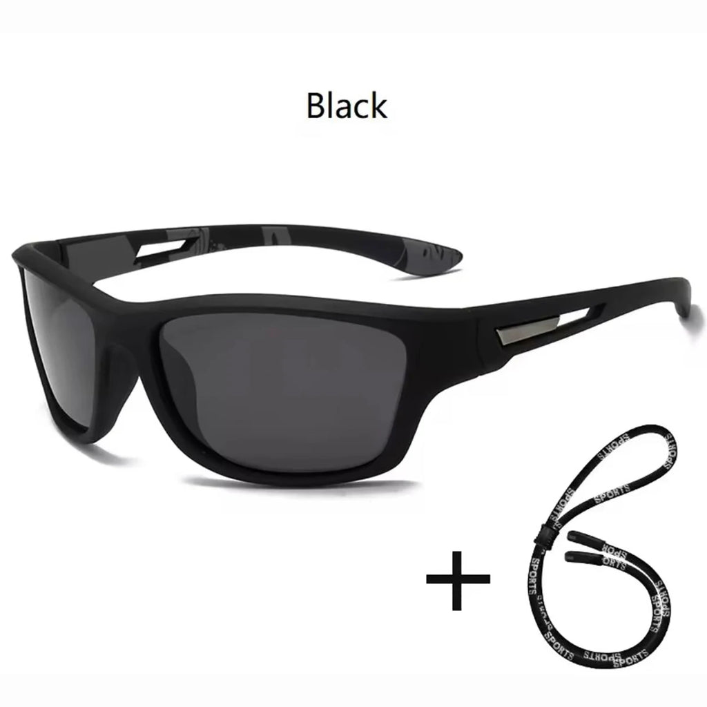 Lunettes de soleil polarisées de sport avec chaîne pour hommes, marque de styliste rétro, cyclisme, escalade, pêche, UV400