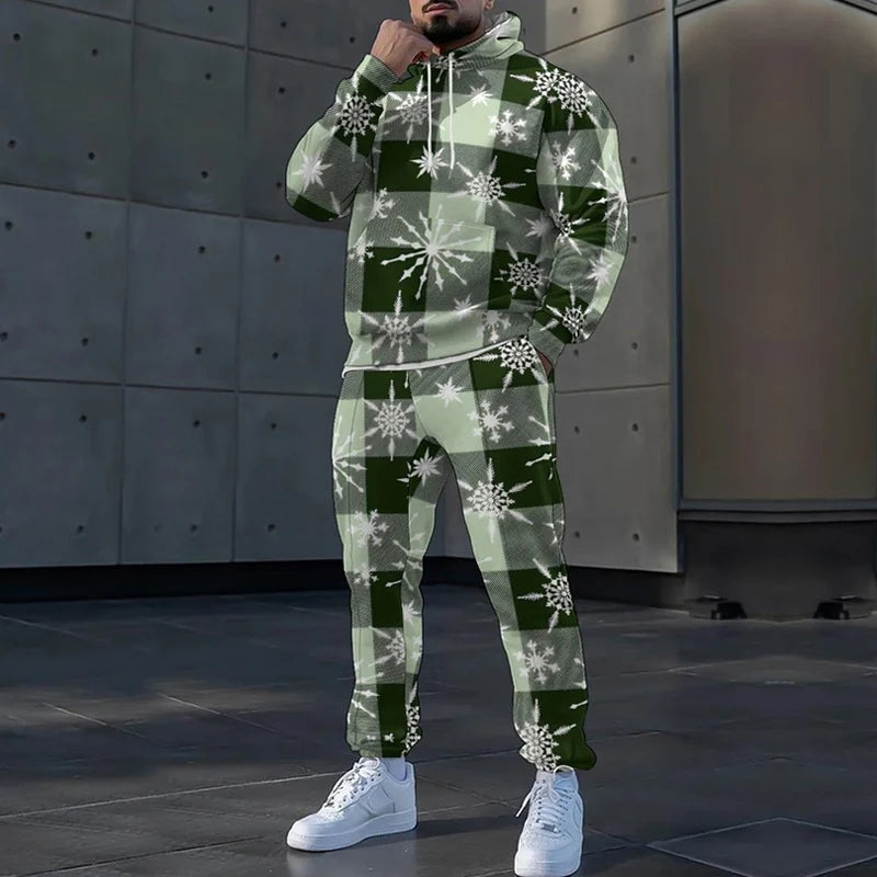 2025 Noël 3D Imprimer Sweat à capuche à manches longues Ensemble Automne Hiver Casual Hommes Deux Pièces Survêtement Mode Lâche Festival Costume De Fête