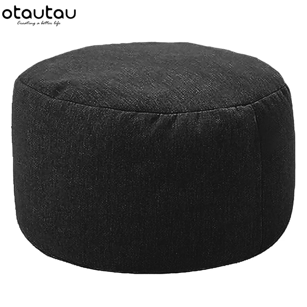 Tabouret rond OTAUTAU D30cm*H20cm, pouf en lin avec garniture, repose-pieds, style tatami/futon, JD001