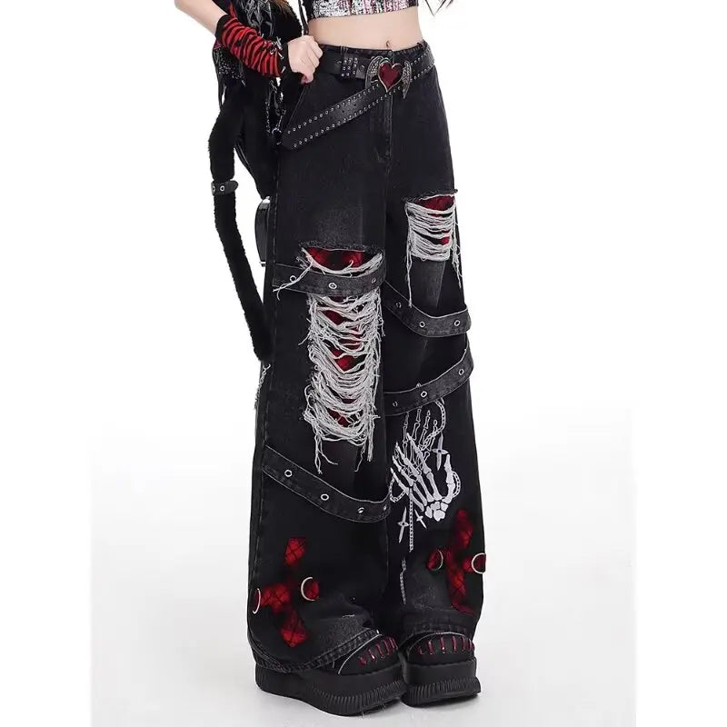 Pantalon en denim ample et décontracté pour fille épicée, style américain, punk rétro lavé, à la mode, polyvalent, décontracté