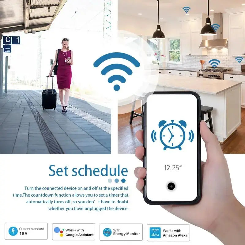 Tuya WiFi Smart Socket EU Plug 20A With Power Monitor Timing Function Smart Life Voice Control Works With Alexa Google Home ﻿