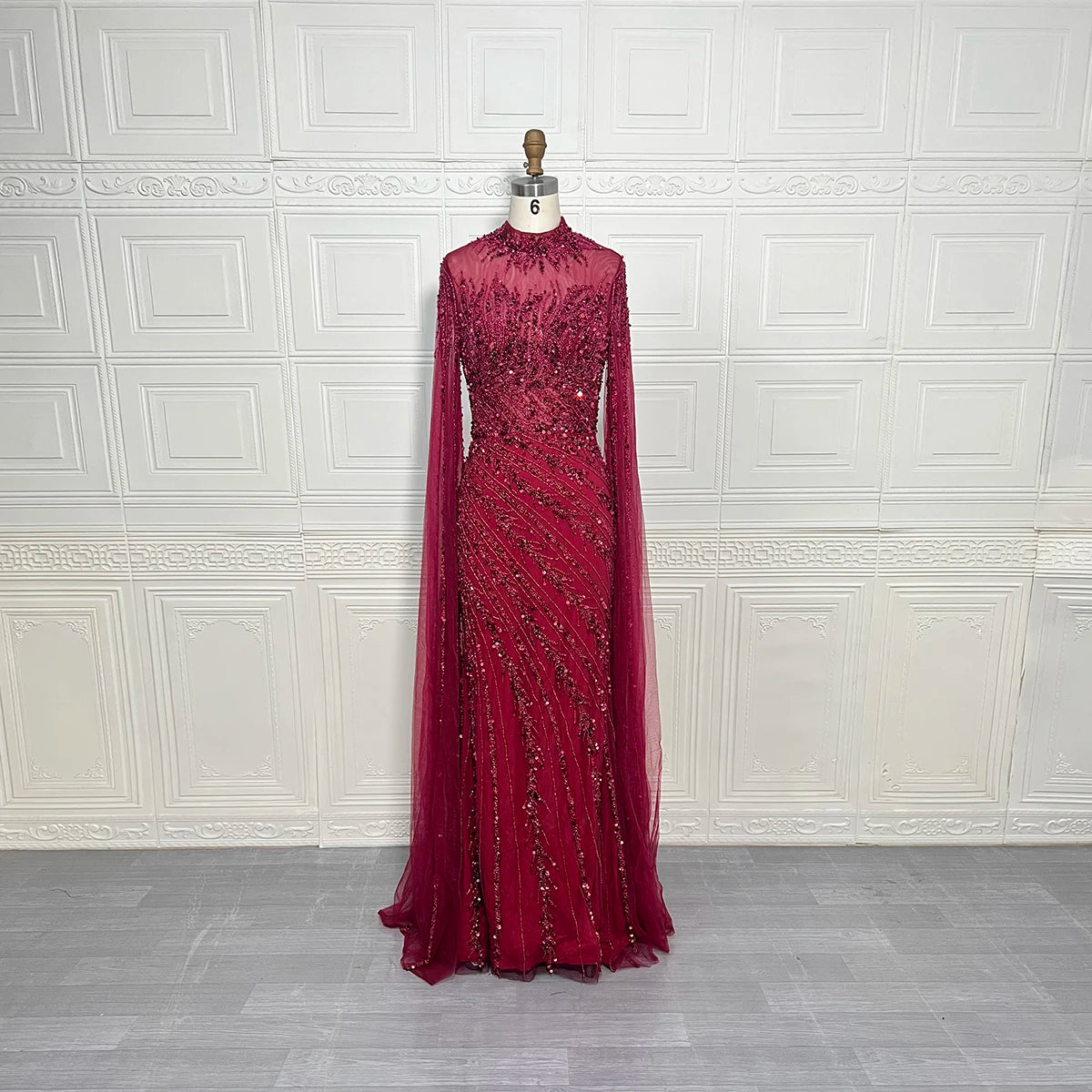 Robes de soirée de luxe sirène à manches cape perlées et col montant, collection 2025 à Dubaï, pour femmes, mariages et autres occasions spéciales