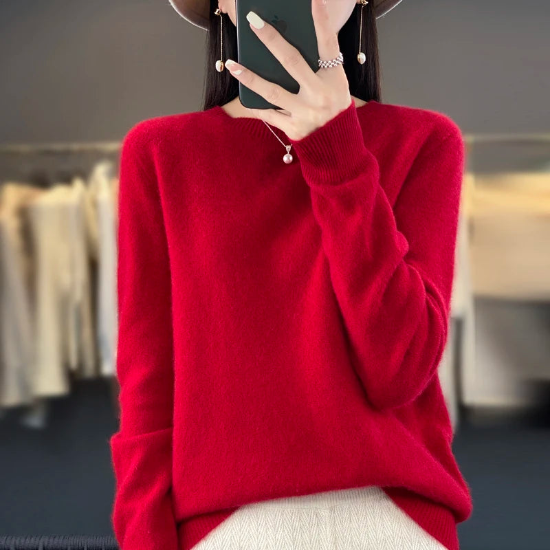 Nouveau pull en cachemire pull femme en automne et en hiver 100% laine mérinos mode col rond automne chaud pull haut