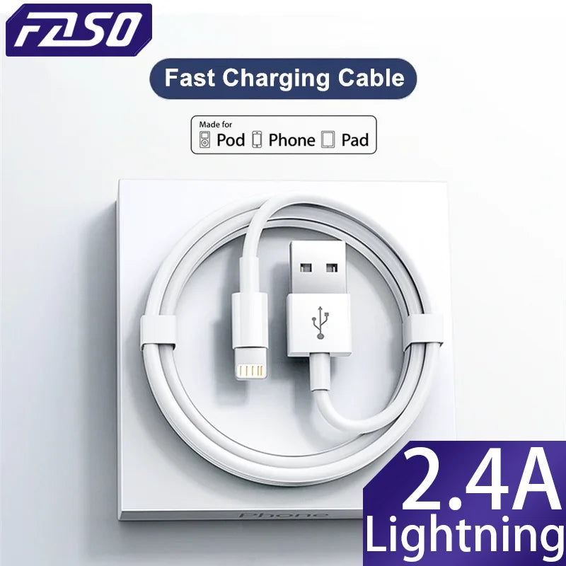 FASO – câble de chargement USB de qualité, pour iPhone 14 8 7 6S Plus 13 12 Pro XS Max XR SE, cordon de charge rapide, ligne de synchronisation de données, 1m 2m 3m