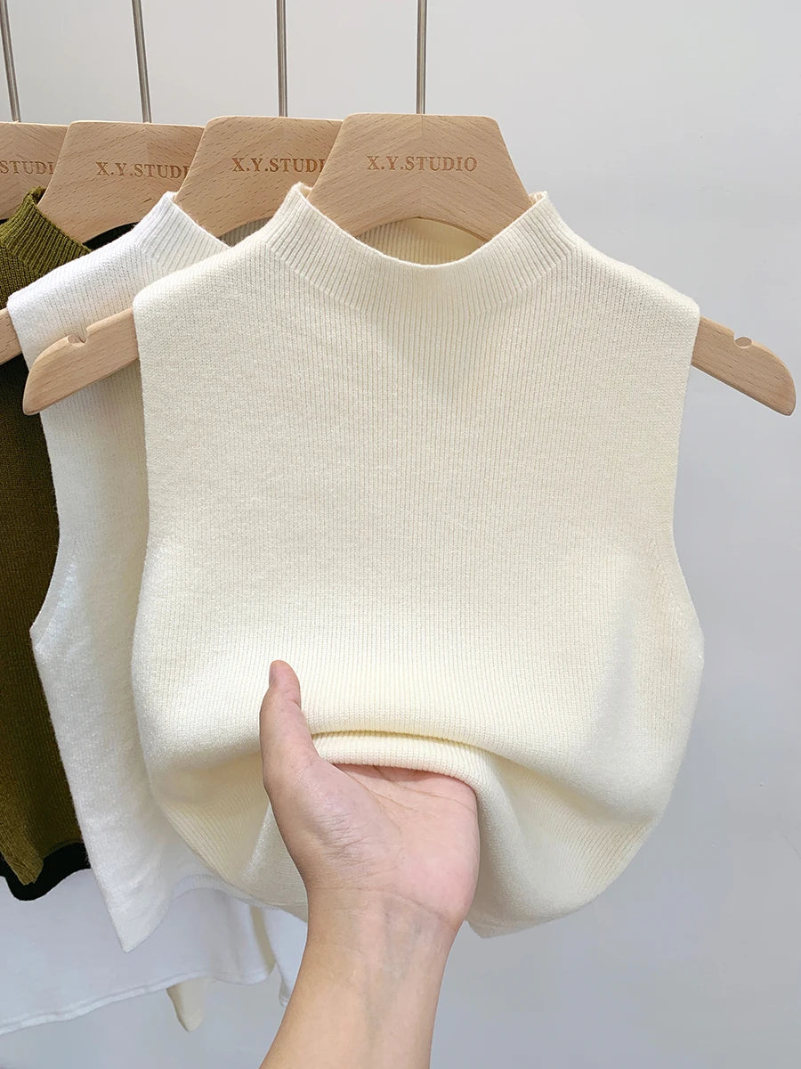 Femmes tricoté débardeur été automne mince pull court sans manches solide printemps automne pulls pulls 2025