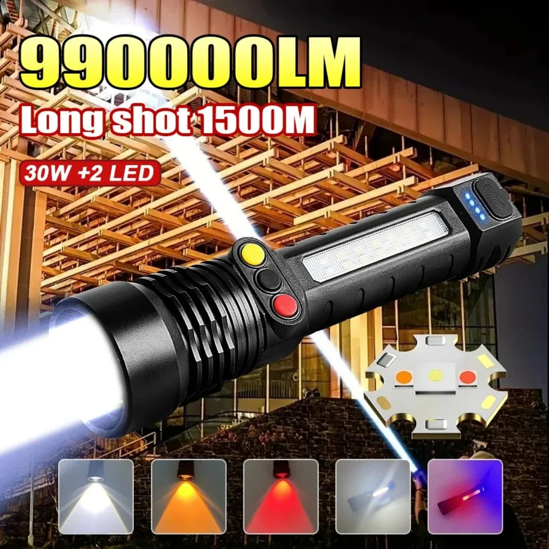 Lampe de poche haute puissance 3LED + COB, Rechargeable par USB, Ultra puissante, lanterne tactique, 10 modes, lampe de pêche pour Camping en plein air