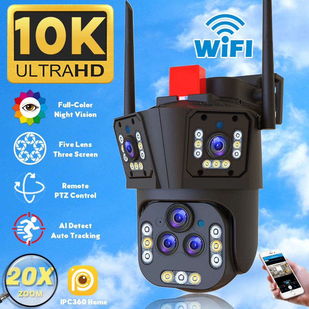 Caméra WiFi 10K 20MP pour extérieur, vidéosurveillance sans fil CCTV, caméra IP PTZ, zoom 20X, suivi automatique, audio bidirectionnel, caméras de sécurité