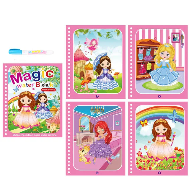 1 livre + 1 stylo - Livre de coloriage réutilisable, livre de peinture à l'eau, jouet de dessin et de puzzle sensoriel pour l'éveil des tout-petits