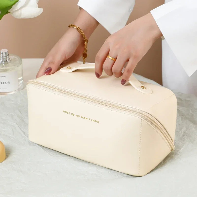 Sac à cosmétiques de grande capacité, sac de rangement de cosmétiques, trousse de toilette de voyage Portable en cuir PU, sac à cosmétiques pour femmes, organisateur de produits de toilette