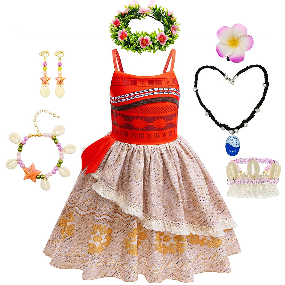 Robe de princesse Disney Moana Vaiana, Costume Cosplay sans manches, vêtements de fête d'anniversaire d'halloween pour enfants, tenues de carnaval