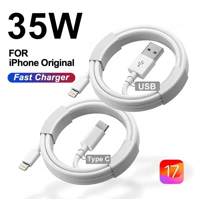 Câble USB de charge rapide Original PD 35W, pour iPhone 14 8 7 Plus 13 12 11 Pro XS Max XR X USB C, 1m 1.5m 2m 3m