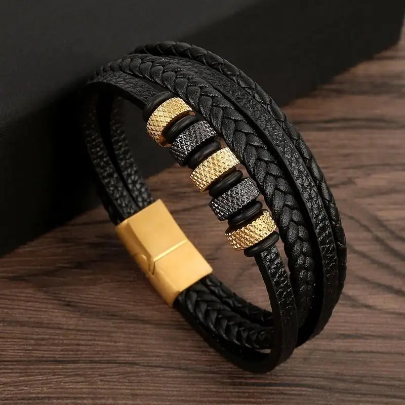 Bracelet en cuir classique pour hommes, nouveau Style, tissé à la main, multicouche, accessoire combiné, mode homme, bijoux, vente en gros, livraison directe