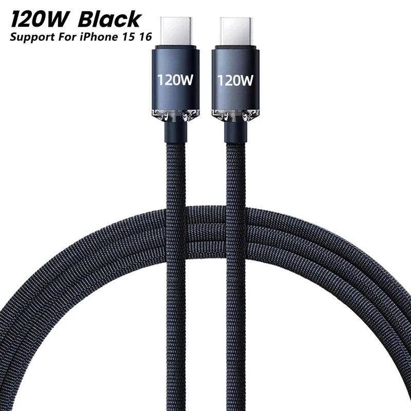 Câble USB C NNBILI 120W Super PD chargeur rapide câble C à C pour iPhone 15 16 Samsung Xiaomi Huawei cordon de données de charge rapide