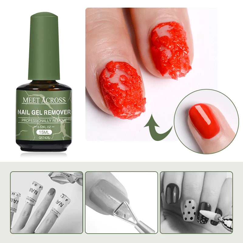 MEET ACROSS Dissolvant rapide et magique pour vernis à ongles semi-permanent UV, 15 ml, outils de manucure