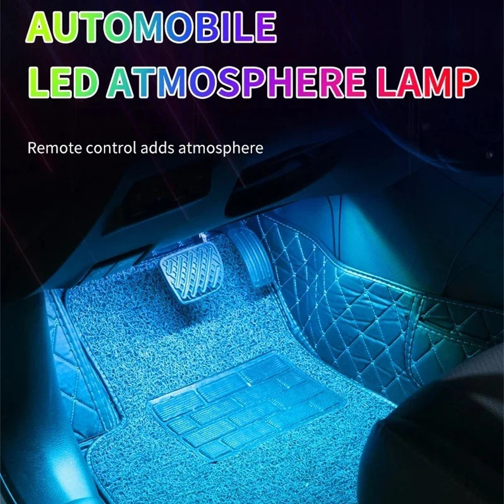 Bande LED néon 48 LED RGB pour éclairage d'ambiance au sol de voiture, avec port USB/prise allume-cigare et télécommande