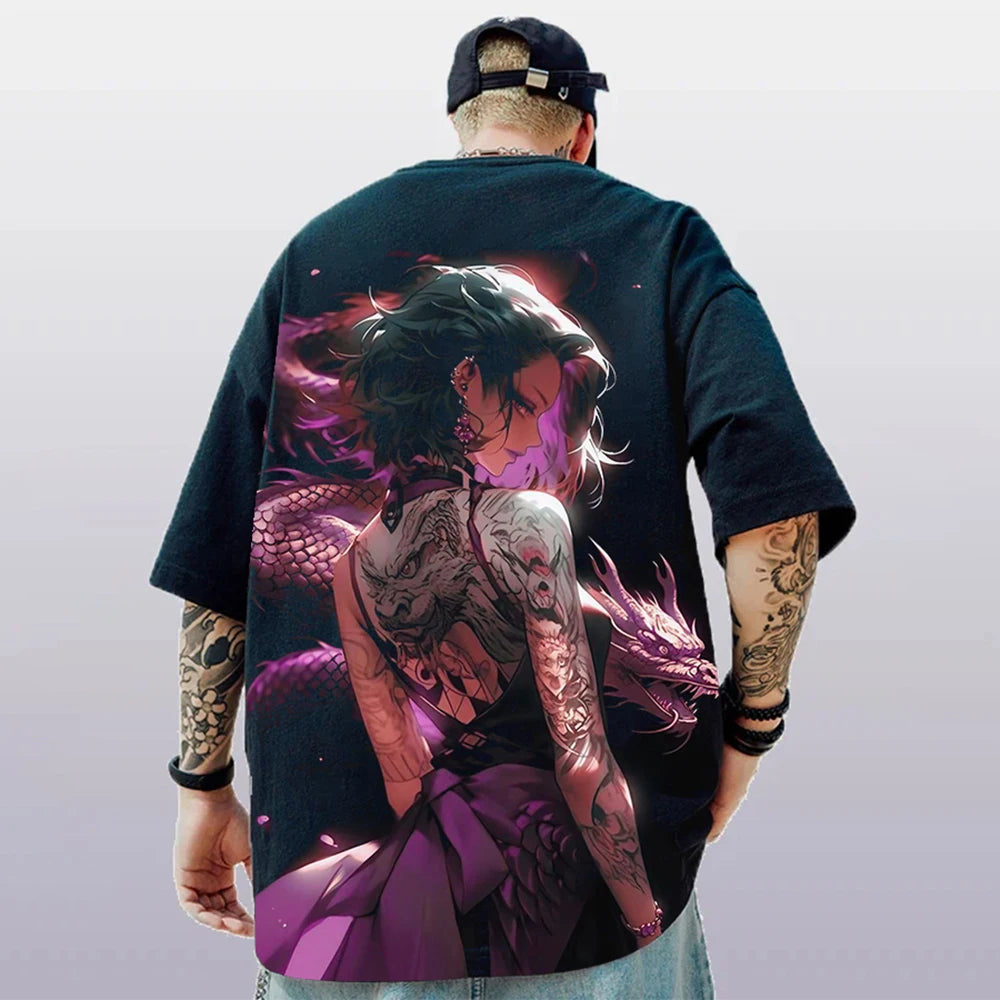T-Shirt d'été à manches courtes pour hommes, ample et décontracté, avec personnage d'anime imprimé en 3d, surdimensionné, tendance, vêtements masculins