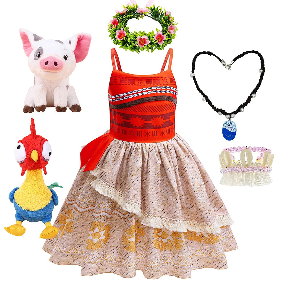 Robe de princesse Disney Moana Vaiana, Costume Cosplay sans manches, vêtements de fête d'anniversaire d'halloween pour enfants, tenues de carnaval