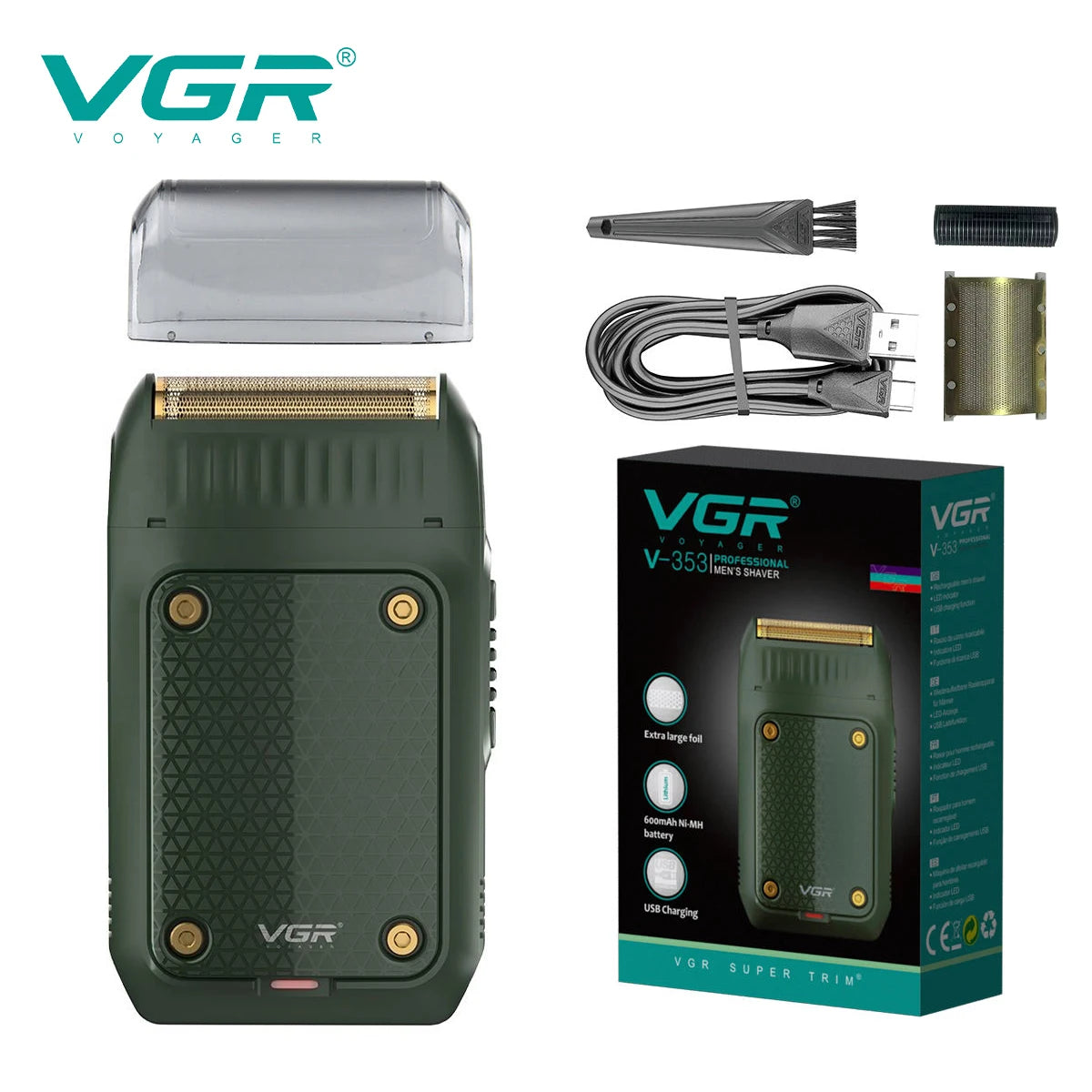 Rasoir professionnel VGR V-353, tondeuse à barbe portable rechargeable, mini rasoir pour hommes